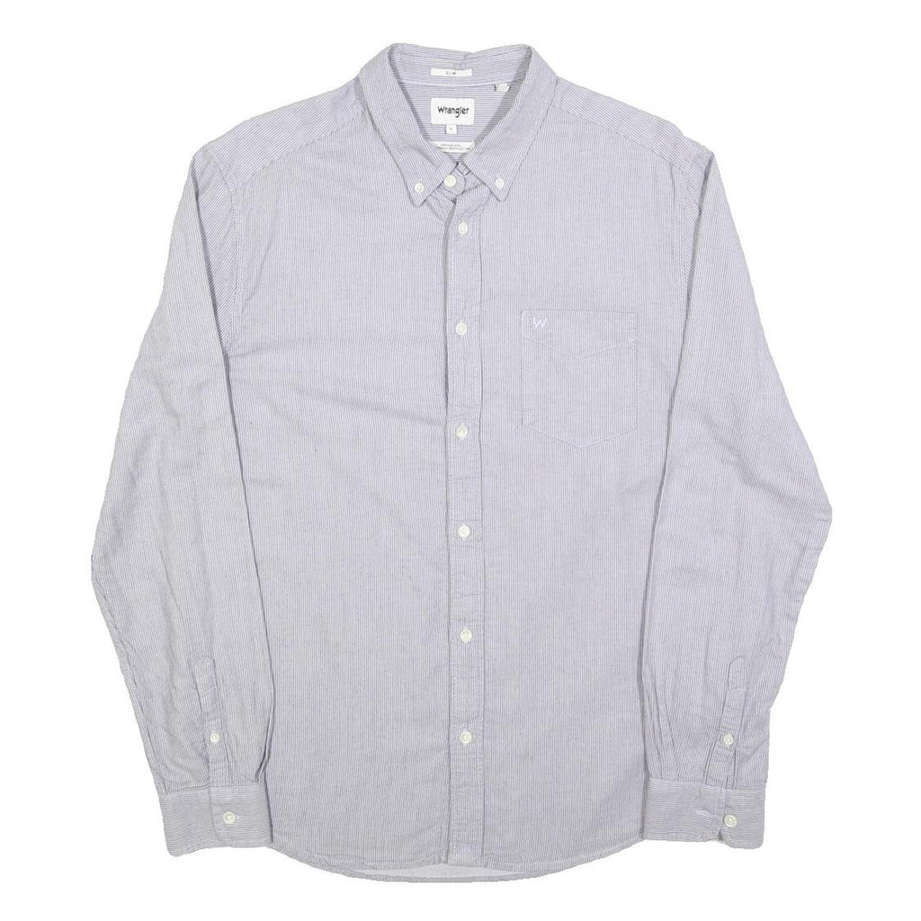 WRANGLER Mens Blue & White Striped Cotton Blend Shirt L Button Down Collar Long