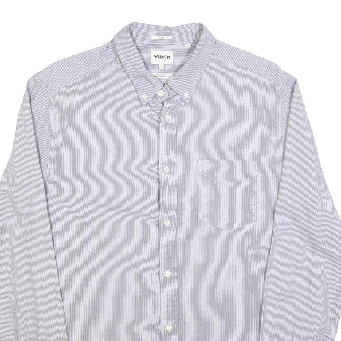 WRANGLER Mens Blue & White Striped Cotton Blend Shirt L Button Down Collar Long