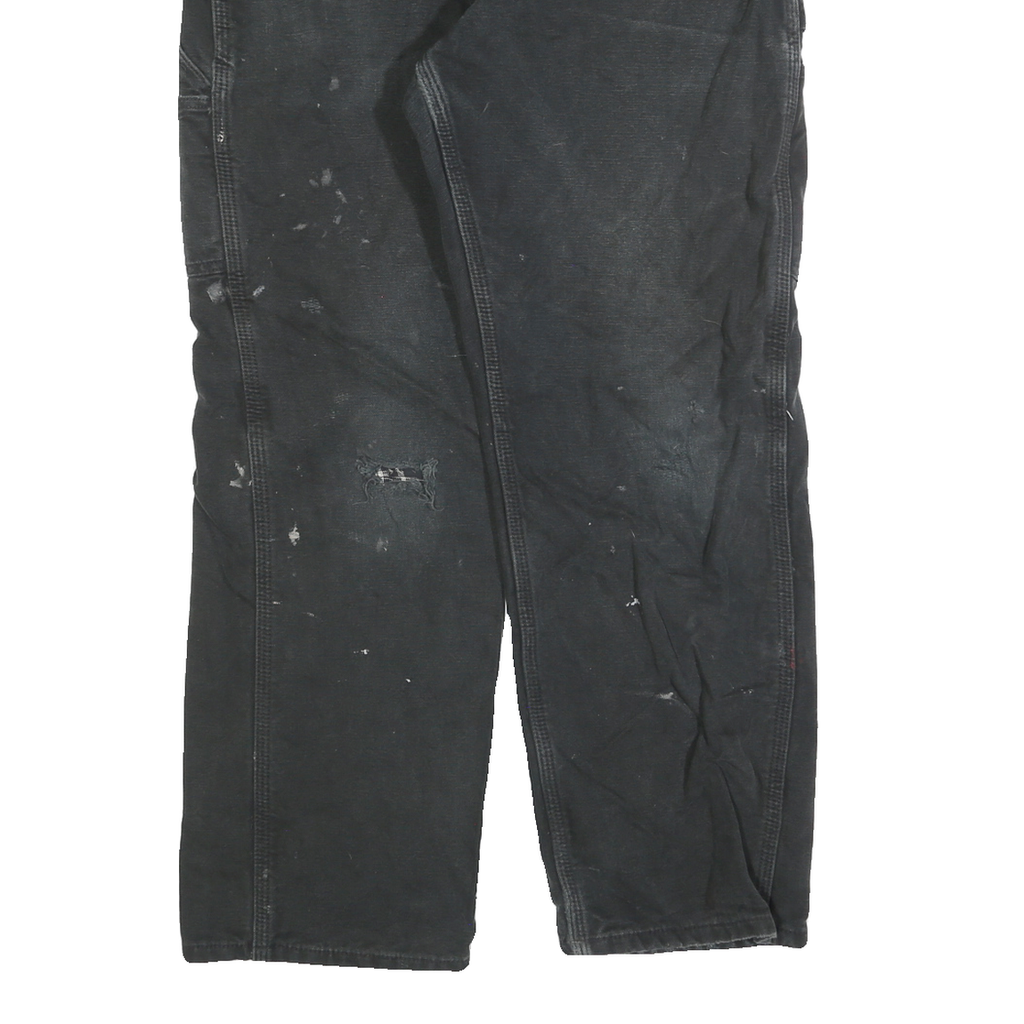 CARHARTT Mens Relaxed Black Cotton Blend Trousers W32 L30 Workwear Zip Closure