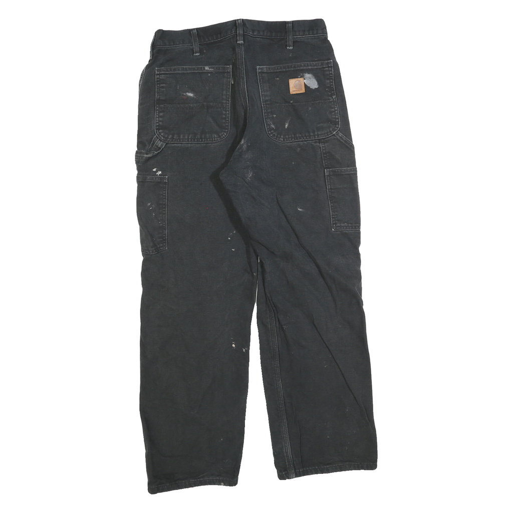 CARHARTT Mens Relaxed Black Cotton Blend Trousers W32 L30 Workwear Zip Closure