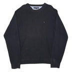 TOMMY HILFIGER Mens Navy Plain Cotton Jumper Crew Neck Basic Knit L Casual
