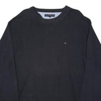 TOMMY HILFIGER Mens Navy Plain Cotton Jumper Crew Neck Basic Knit L Casual