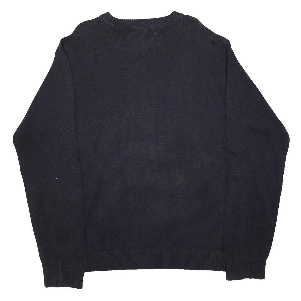 TOMMY HILFIGER Mens Navy Plain Cotton Jumper Crew Neck Basic Knit L Casual