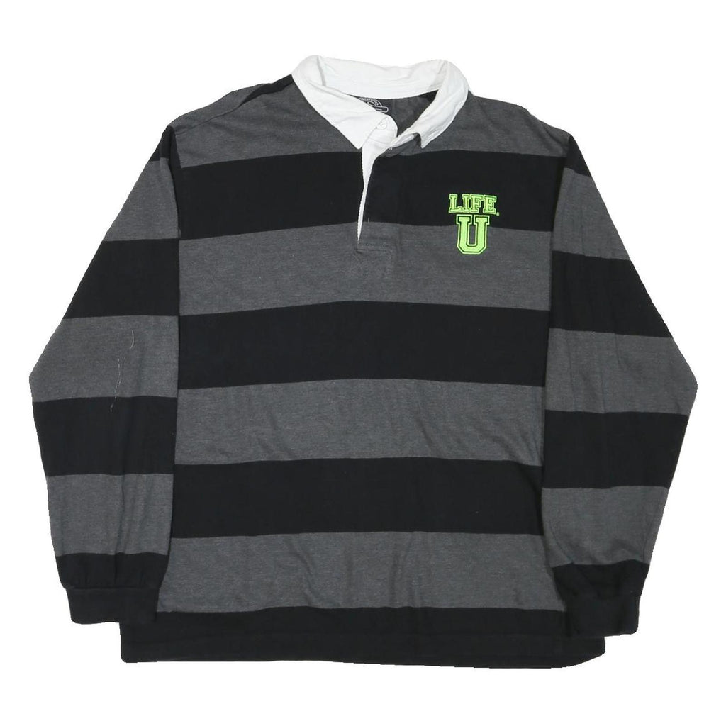 CHARLES RIVER Mens Black & Grey Striped Long Sleeve Polo Shirt XL Life U