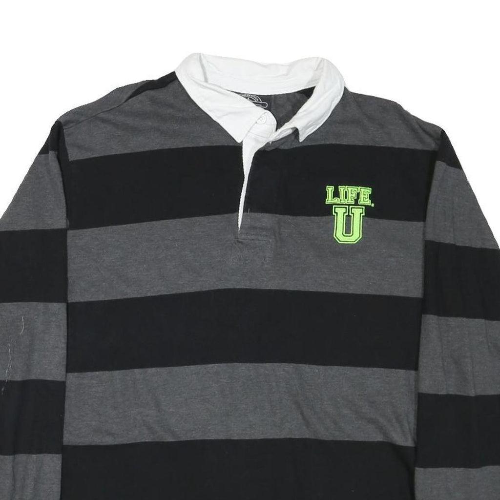 CHARLES RIVER Mens Black & Grey Striped Long Sleeve Polo Shirt XL Life U
