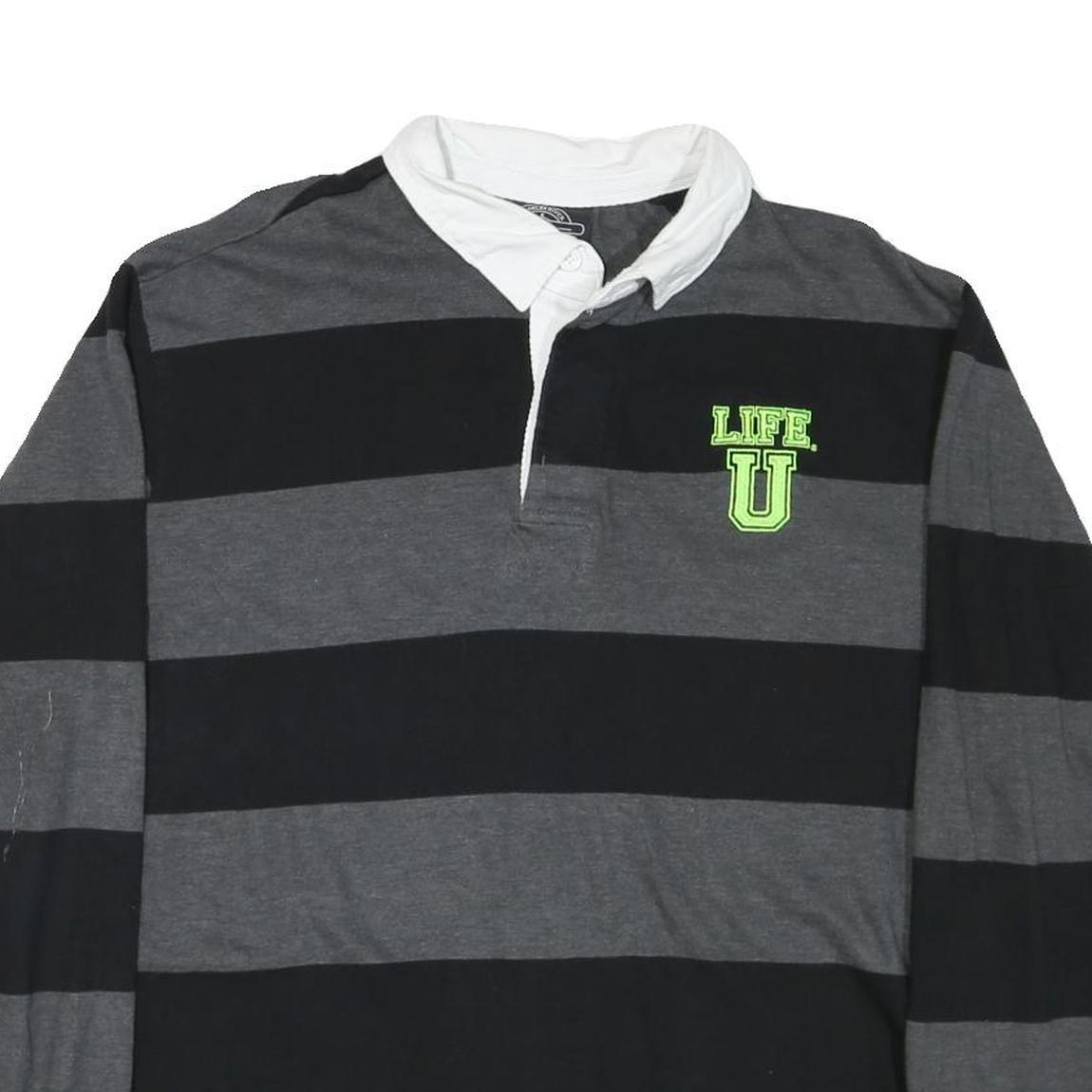 CHARLES RIVER Mens Black & Grey Striped Long Sleeve Polo Shirt XL Life U