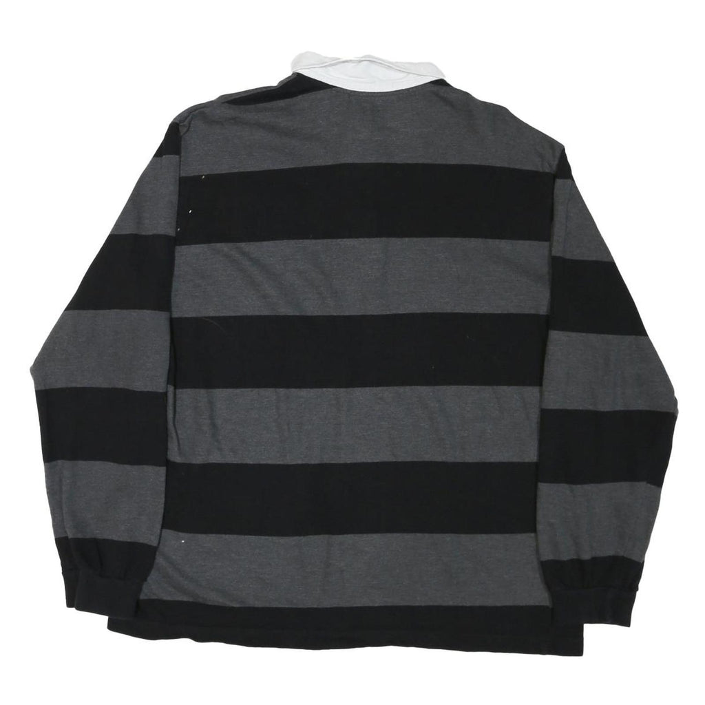 CHARLES RIVER Mens Black & Grey Striped Long Sleeve Polo Shirt XL Life U