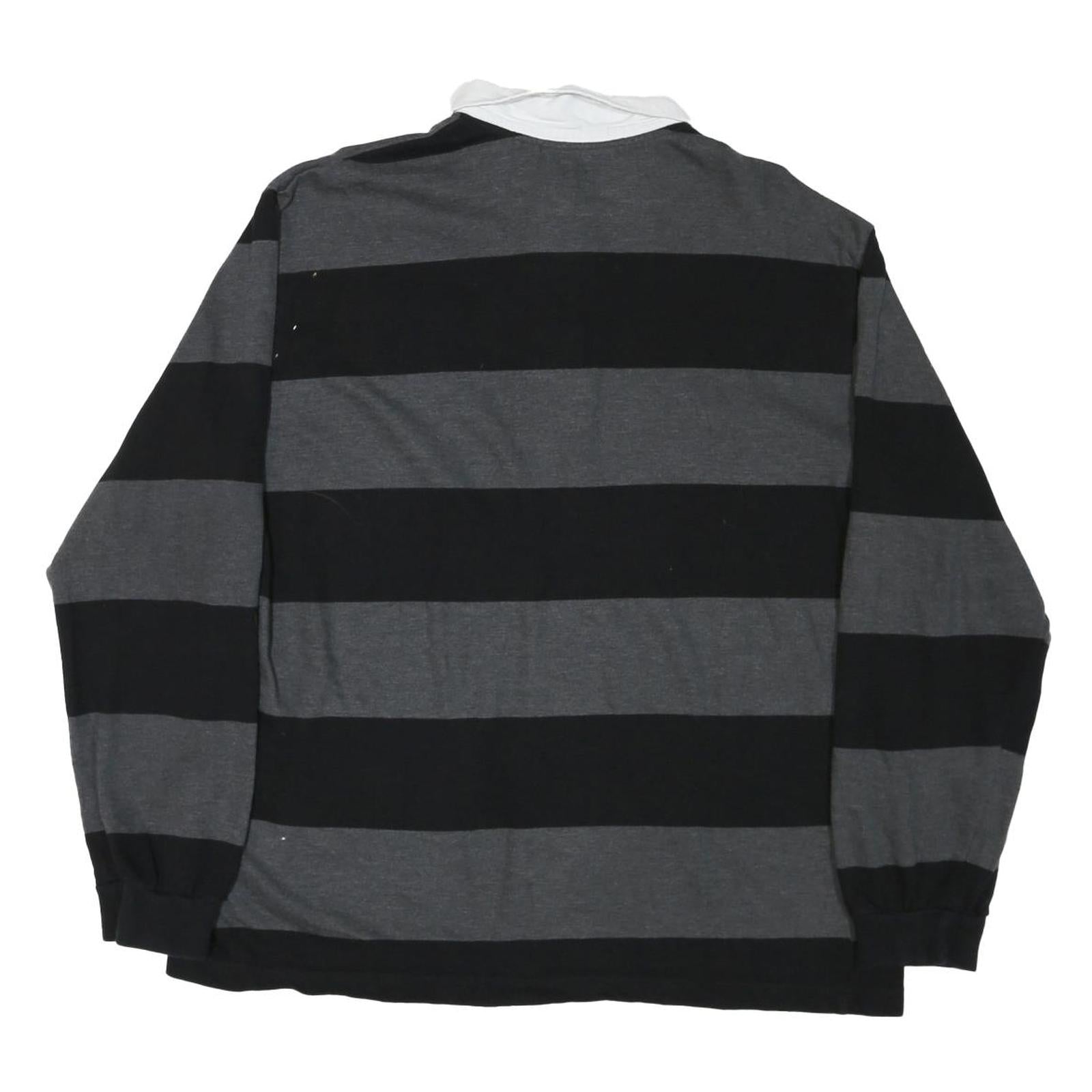 CHARLES RIVER Mens Black & Grey Striped Long Sleeve Polo Shirt XL Life U