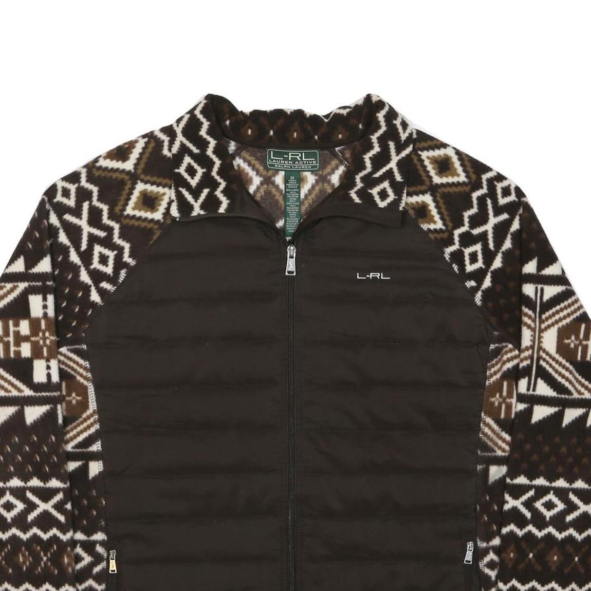 LAUREN RALPH LAUREN Womens Brown & White Patterned Jacket 2XL Polyester Zip