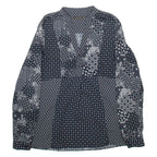 ZARA BASIC Womens Printed Blouse Black V-Neck Long Sleeve Crazy Pattern S