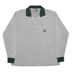TOMMY HILFIGER Mens White & Dark Green Long Sleeve Check Polo Shirt L Cotton