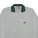 TOMMY HILFIGER Mens White & Dark Green Long Sleeve Check Polo Shirt L Cotton