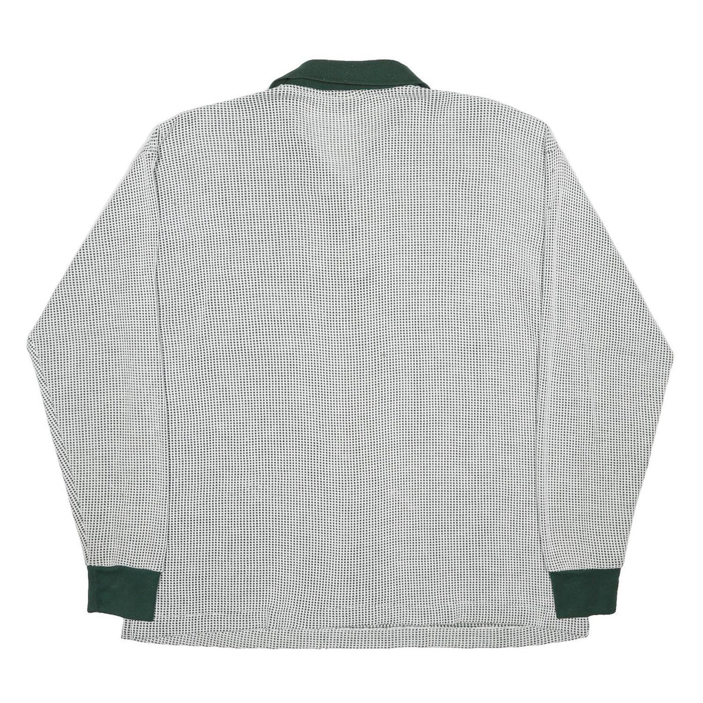 TOMMY HILFIGER Mens White & Dark Green Long Sleeve Check Polo Shirt L Cotton