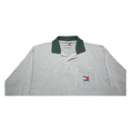 TOMMY HILFIGER Mens White & Dark Green Long Sleeve Check Polo Shirt L Cotton