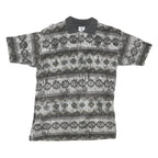 NEW TAST Mens Grey Black Patterned Short Sleeve Polo Shirt S Cotton Blend Casual