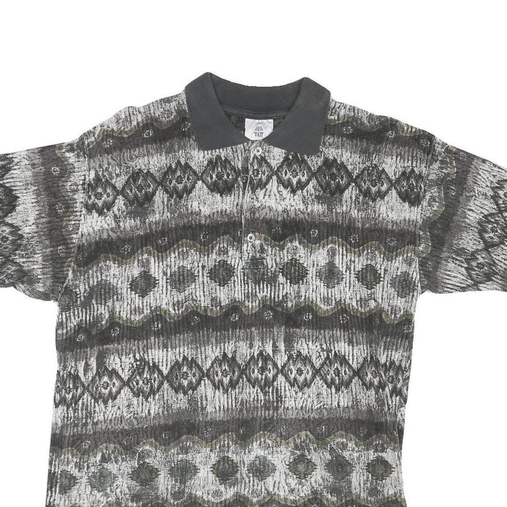 NEW TAST Mens Grey Black Patterned Short Sleeve Polo Shirt S Cotton Blend Casual