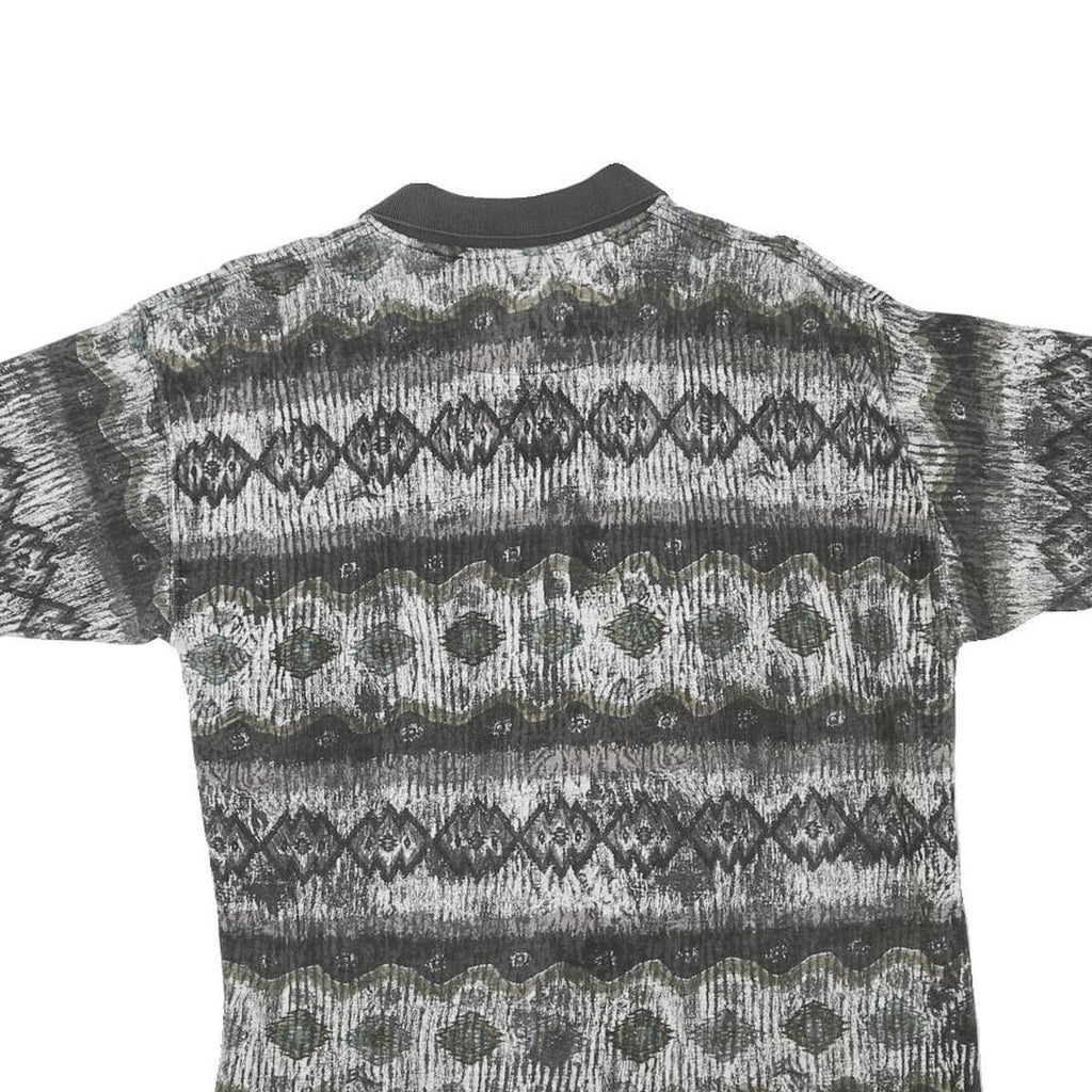 NEW TAST Mens Grey Black Patterned Short Sleeve Polo Shirt S Cotton Blend Casual