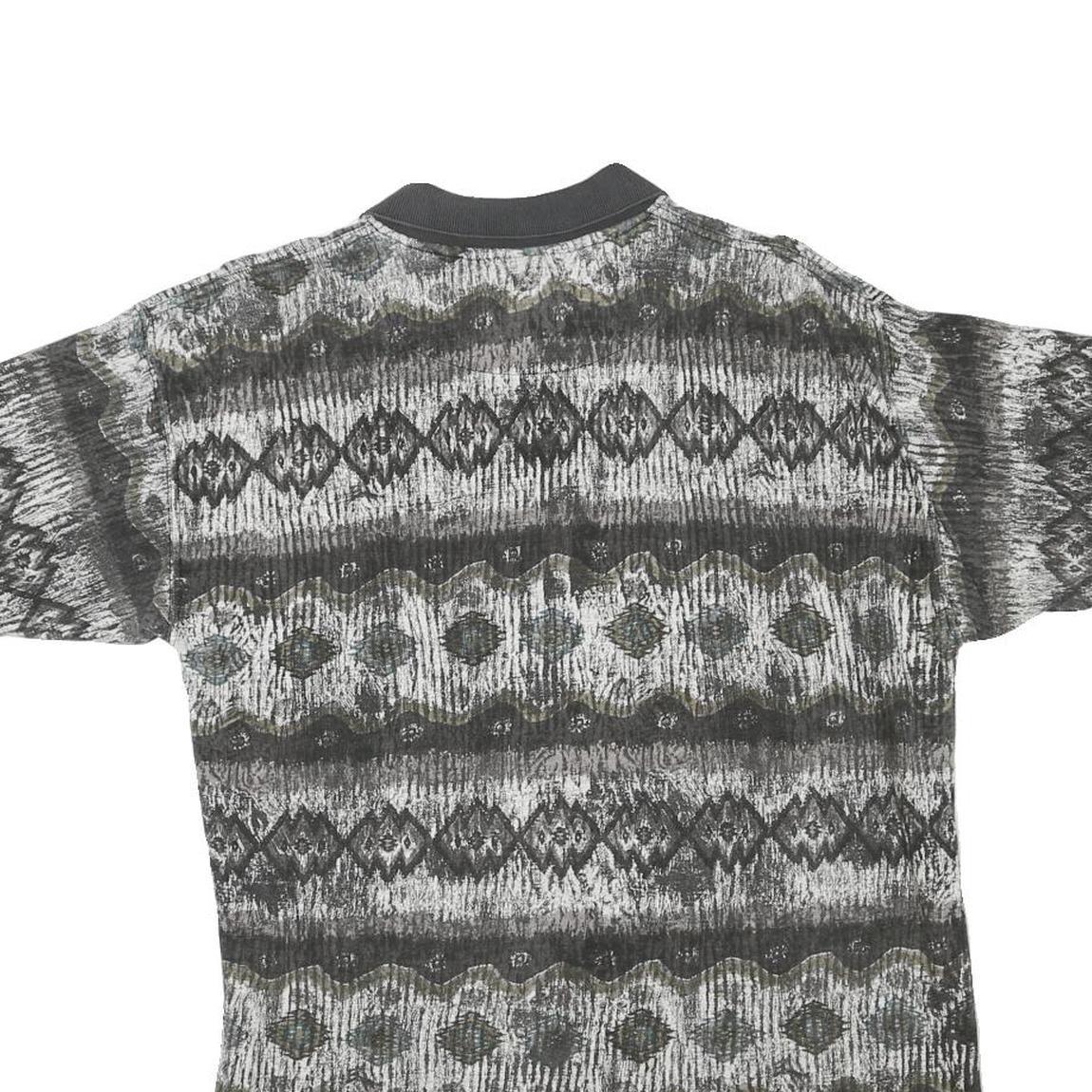 NEW TAST Mens Grey Black Patterned Short Sleeve Polo Shirt S Cotton Blend Casual