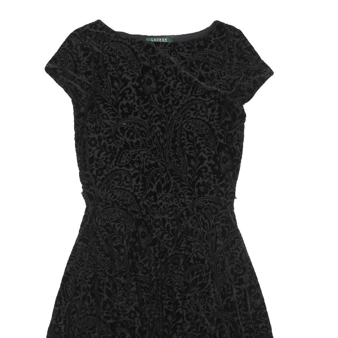 LAUREN RALPH LAUREN Womens Black Polyester Blend Fit & Flare Velvet Floral Knee