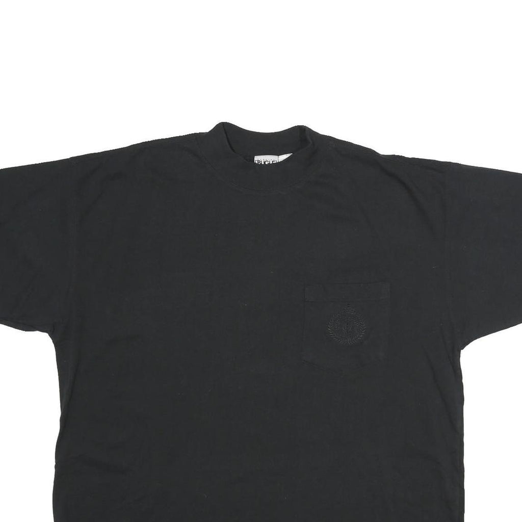 BUGLE BOY Mens Black T-Shirt L Short Sleeve Crew Neck Pocket Plain Cotton