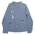 LINDSAY MODA Womens Blue Cotton Patch Button Jacket L Casual Light Fabric