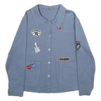 LINDSAY MODA Womens Blue Cotton Patch Button Jacket L Casual Light Fabric