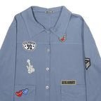 LINDSAY MODA Womens Blue Cotton Patch Button Jacket L Casual Light Fabric