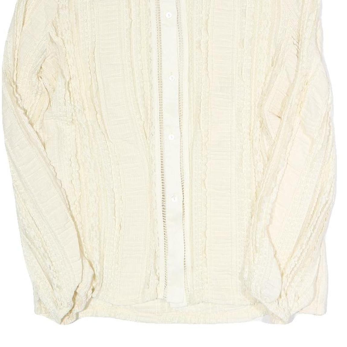 NU Womens Cream Long Sleeve Button Neck Textured Cotton Blend Top L