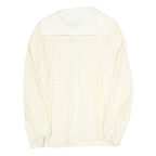 NU Womens Cream Long Sleeve Button Neck Textured Cotton Blend Top L