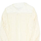 NU Womens Cream Long Sleeve Button Neck Textured Cotton Blend Top L