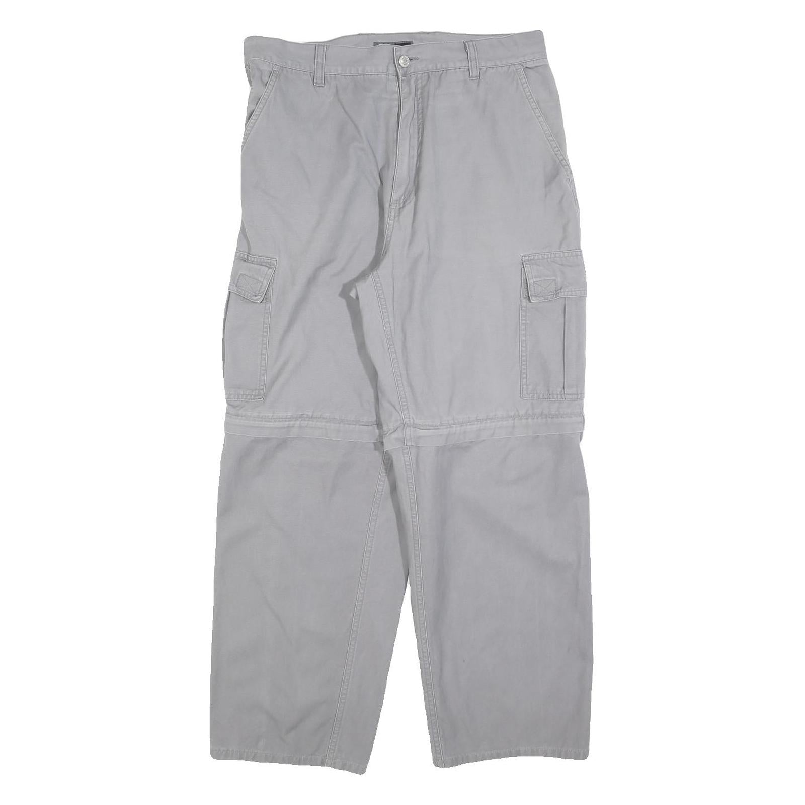 LETS GO Mens Cotton Blend Grey Relaxed Straight Leg Trousers W32 L27 Cargo