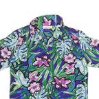 IMPRESSIONS Womens Blue & Green Floral Printed Short Sleeve Shirt L Casual