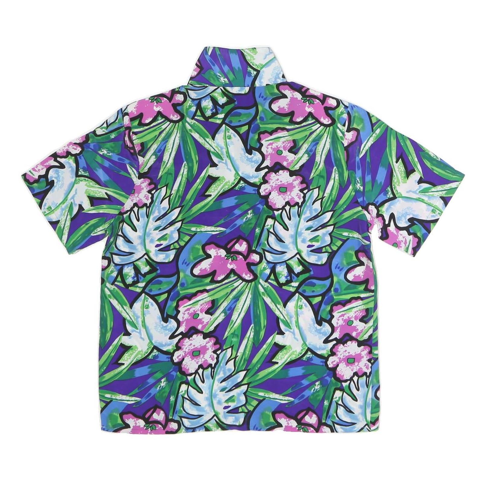 IMPRESSIONS Womens Blue & Green Floral Printed Short Sleeve Shirt L Casual