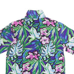 IMPRESSIONS Womens Blue & Green Floral Printed Short Sleeve Shirt L Casual