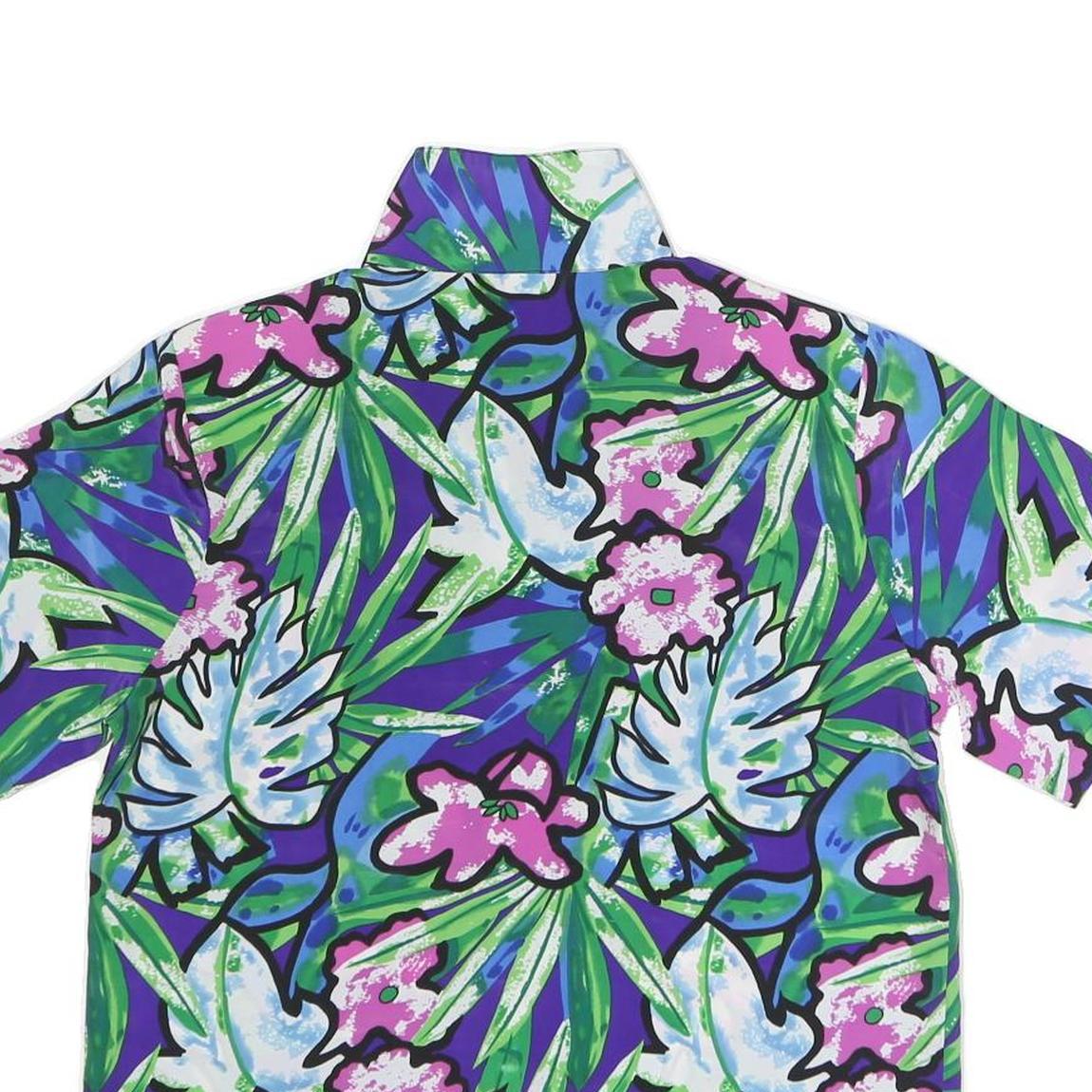 IMPRESSIONS Womens Blue & Green Floral Printed Short Sleeve Shirt L Casual