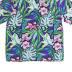 IMPRESSIONS Womens Blue & Green Floral Printed Short Sleeve Shirt L Casual
