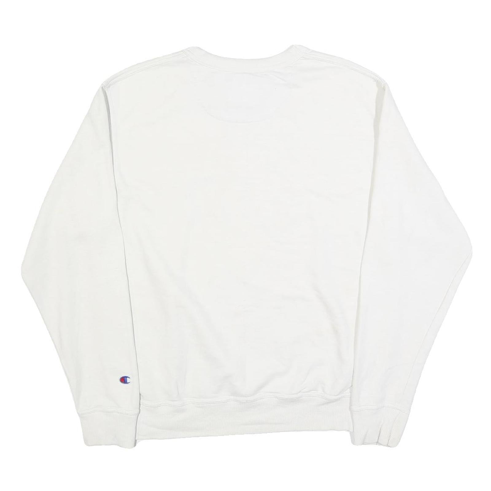 CHAMPION Mens White Cotton Blend Crew Neck M Sweatshirt Plain Logo Casual