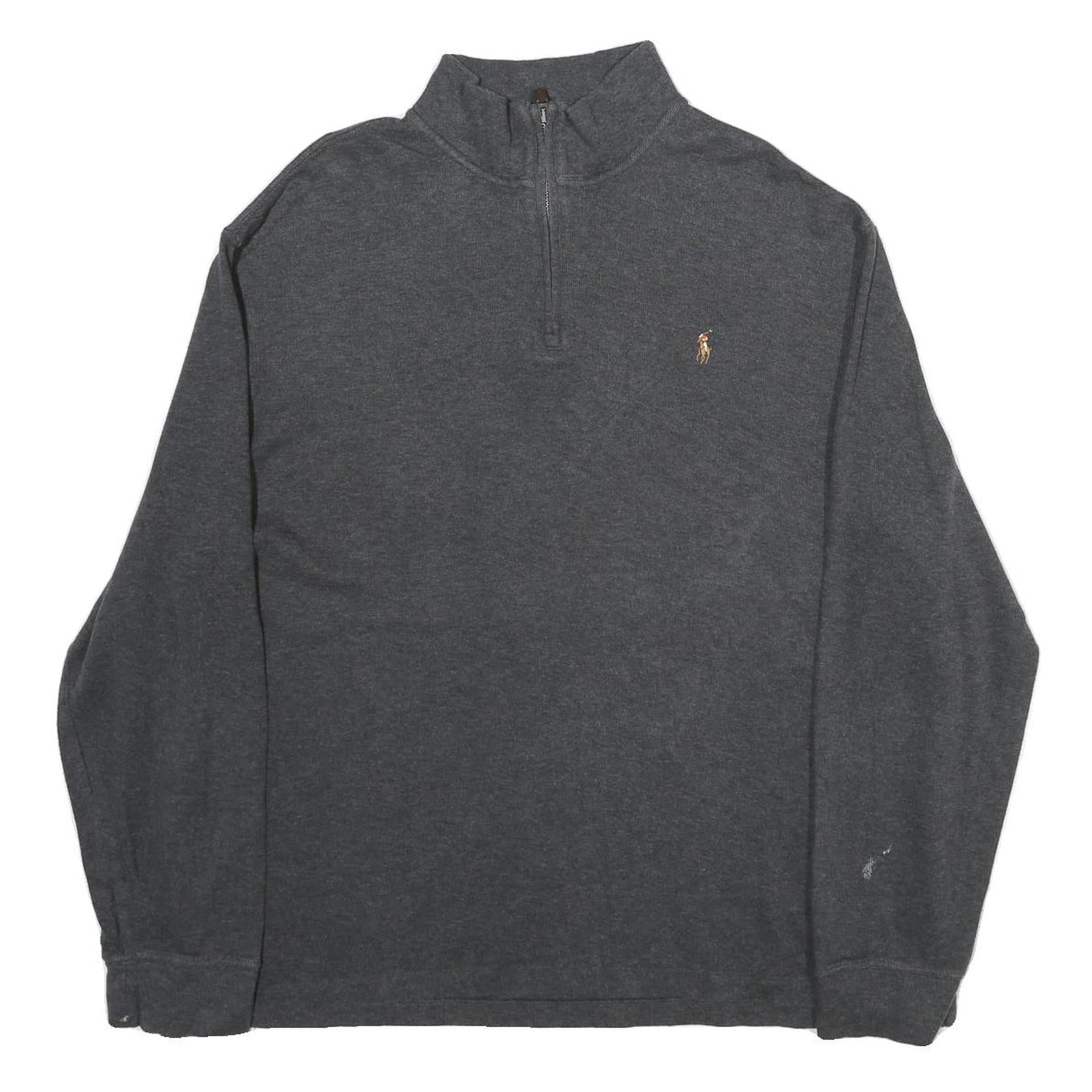 POLO RALPH LAUREN Mens Grey Jumper Plain 1/4 Zip Basic Knit L Cotton Casual Top