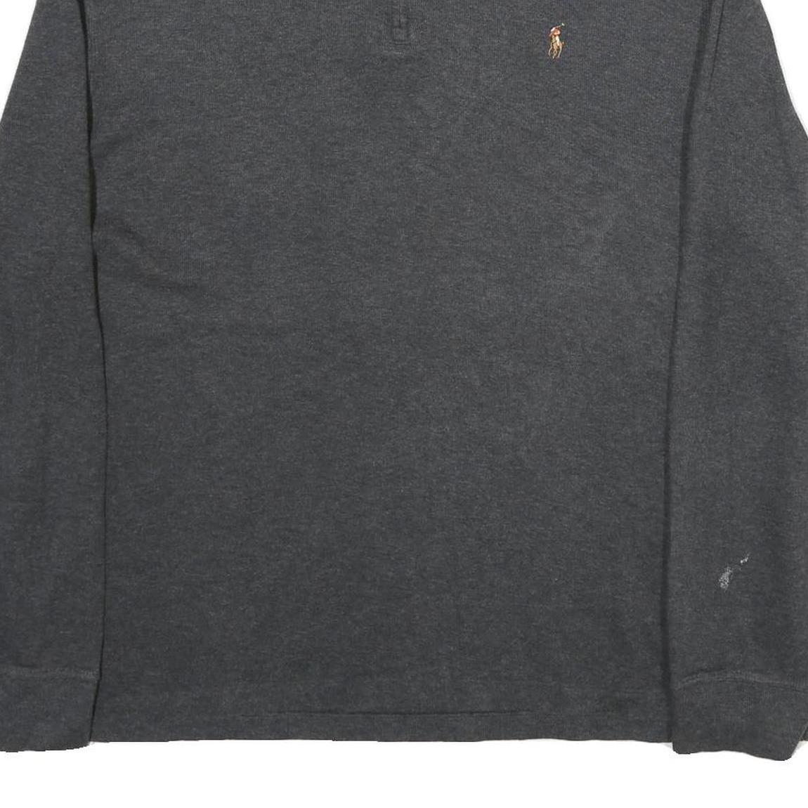 POLO RALPH LAUREN Mens Grey Jumper Plain 1/4 Zip Basic Knit L Cotton Casual Top