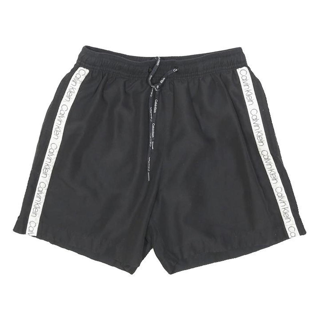 CALVIN KLEIN Mens Black Casual Shorts S W22 Logo Tape Drawstring Waist
