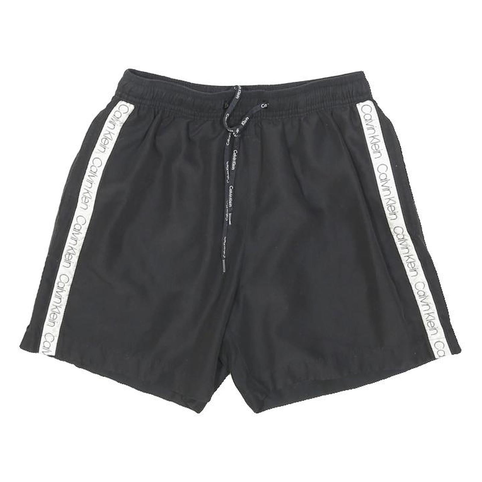 CALVIN KLEIN Mens Black Casual Shorts S W22 Logo Tape Drawstring Waist