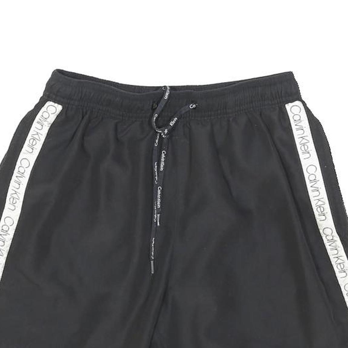 CALVIN KLEIN Mens Black Casual Shorts S W22 Logo Tape Drawstring Waist