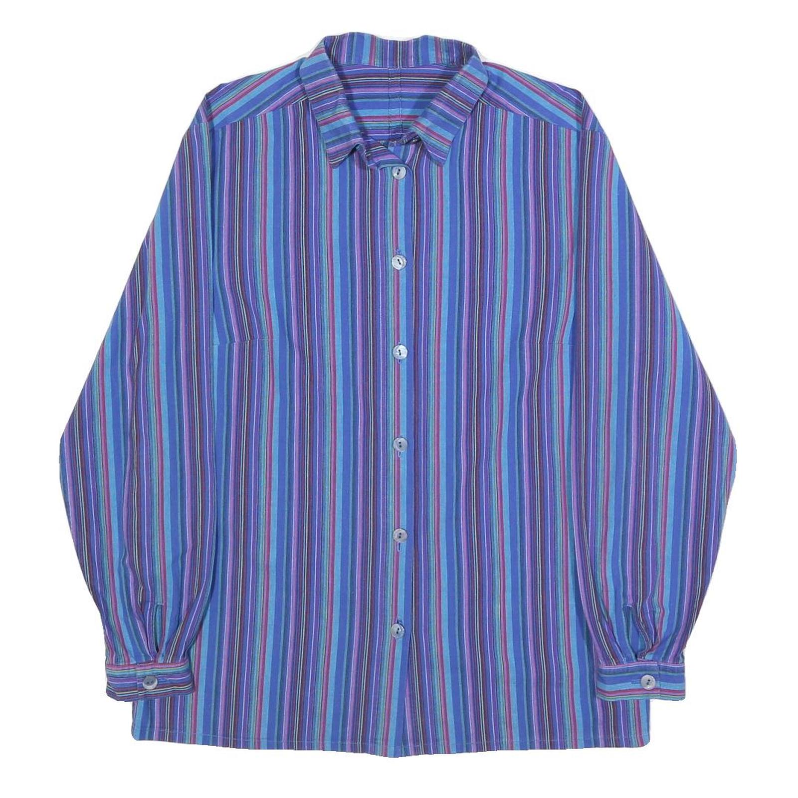 Womens Blue & Purple Striped Cotton Blend Shirt M Long Sleeve Button Up Relaxed