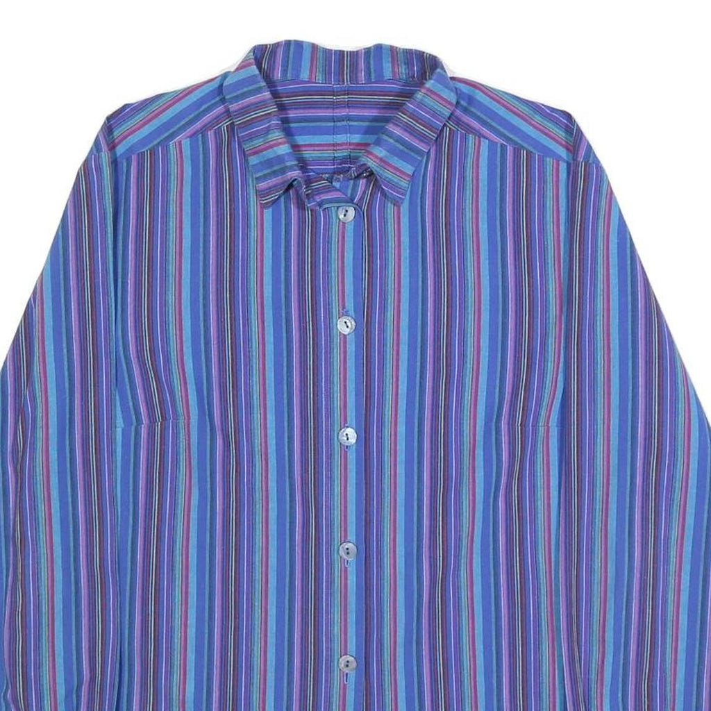 Womens Blue & Purple Striped Cotton Blend Shirt M Long Sleeve Button Up Relaxed
