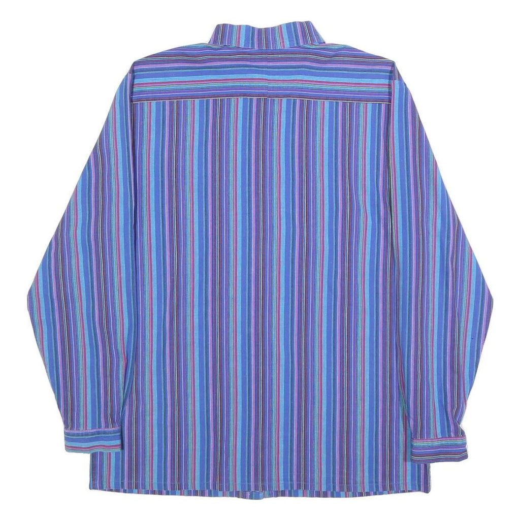 Womens Blue & Purple Striped Cotton Blend Shirt M Long Sleeve Button Up Relaxed