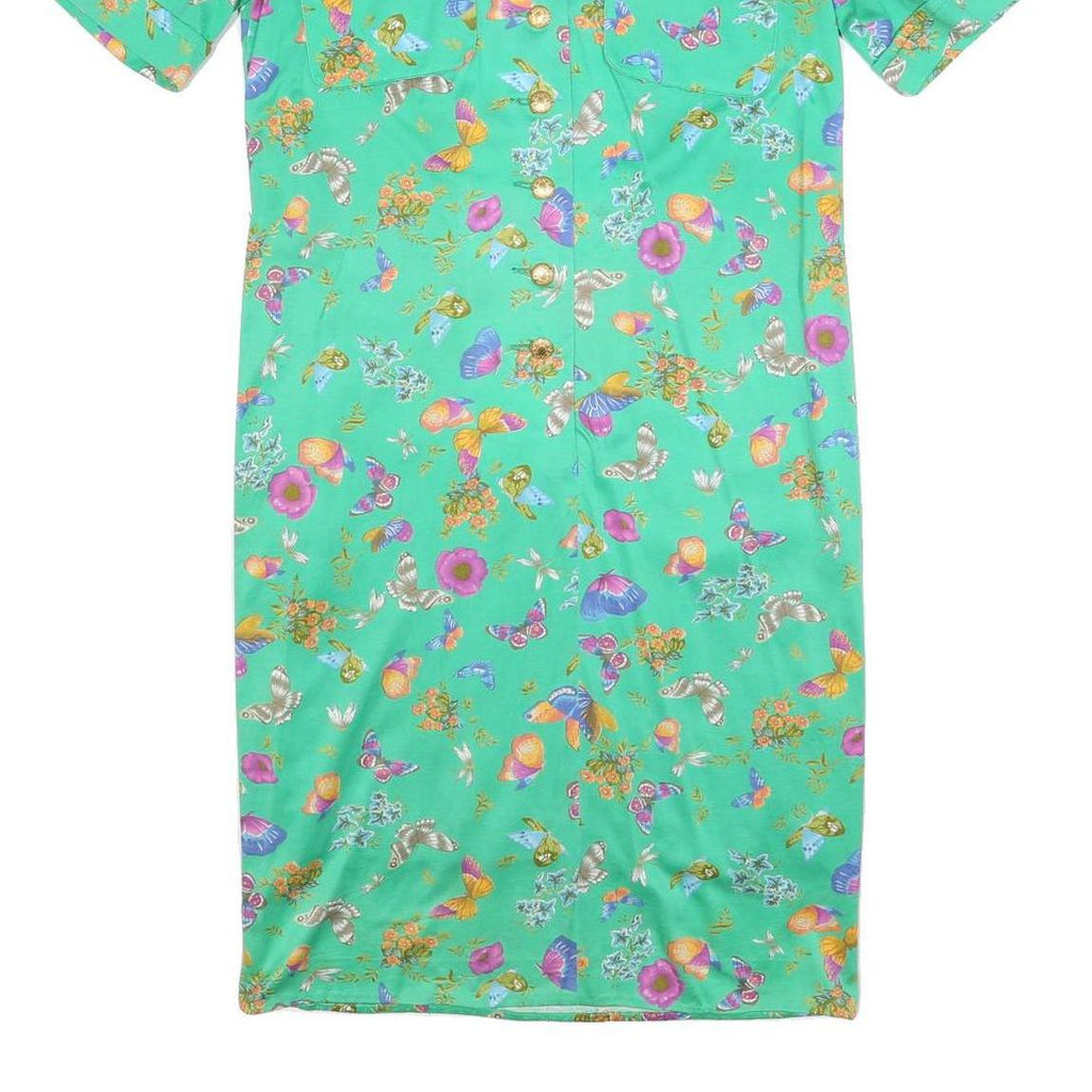 MODELE ALGO Womens Green Floral Button Midi Dress Cotton Blend Short Sleeve M