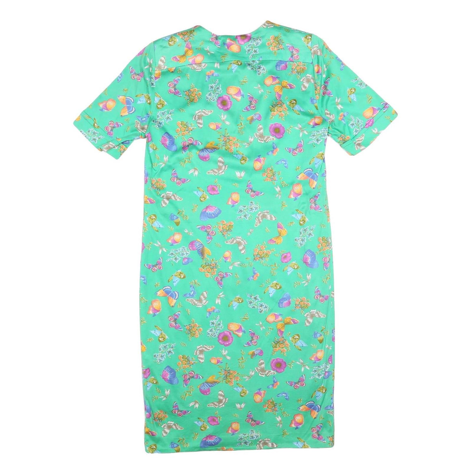 MODELE ALGO Womens Green Floral Button Midi Dress Cotton Blend Short Sleeve M