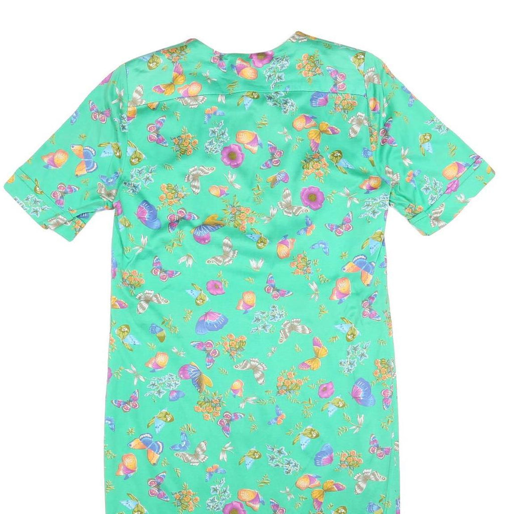 MODELE ALGO Womens Green Floral Button Midi Dress Cotton Blend Short Sleeve M