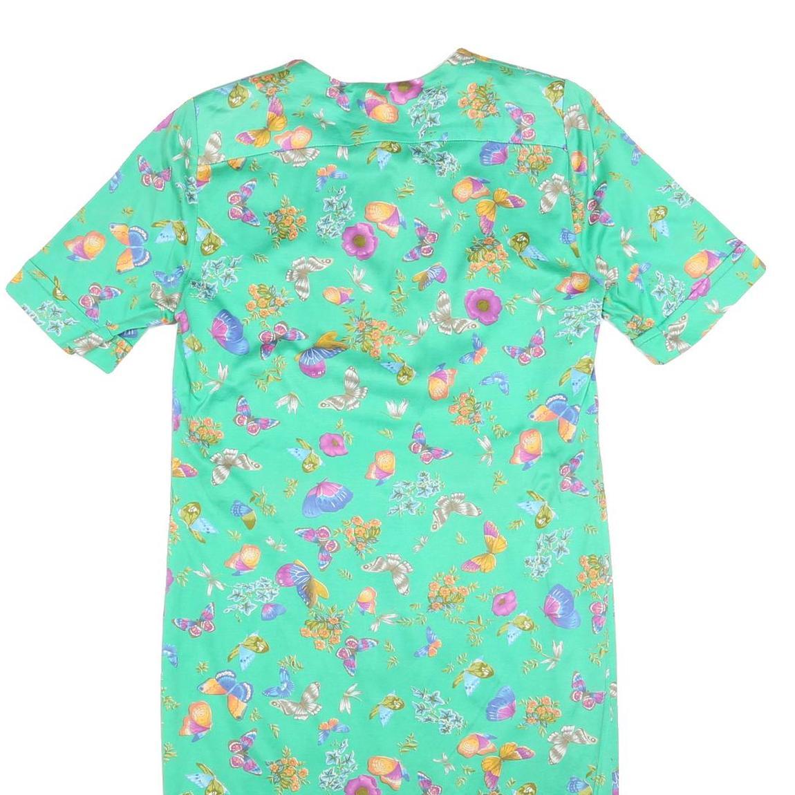 MODELE ALGO Womens Green Floral Button Midi Dress Cotton Blend Short Sleeve M