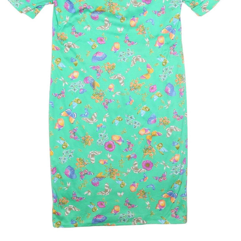 MODELE ALGO Womens Green Floral Button Midi Dress Cotton Blend Short Sleeve M